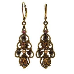 Gold Tone Rhinestone Crystal Pearl Dangle Earrings